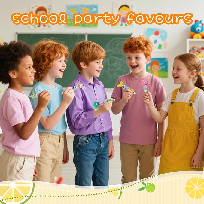 30Pcs Mini Multicolor Pens in One 4-in-1 Cute Pens Bulk for Kids, Ballpoint Pen for Birthdays and Children's Parties, Fun Gifts Assorted Ink Kawaii Pen(Fruits and Animals)