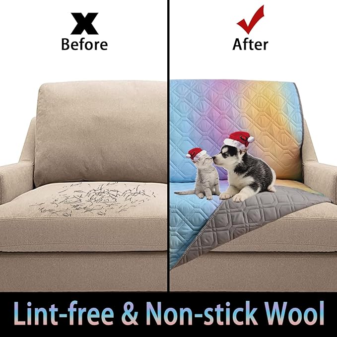 100% Waterproof Dog Bed Cover 86x82 inch Reversible Changing Pad Reusable Camping Mat for Kids/Pet/Dog/Cat Washable Geometric Embroidery Blanket Patchwork Rainbow Ombre Printed+Gray