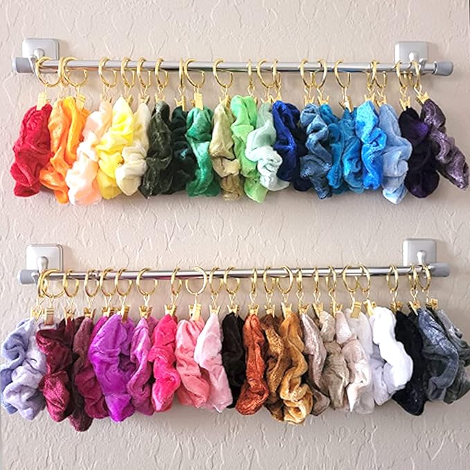 100 Pack Gold Curtain Rings with Clips, Curtain Hooks Hangers Clip Rings for Hanging Drapes Bows Hat, Drapery Rings 1.5 in I D, Fits up to 1.2 in Diameter Curtain Rod.