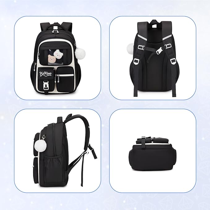 Kids Backpack for Girls - School Bags for Middle School Students - Book Bag for Elementary Primary - Kawaii Ita Backpack - Black and Beige