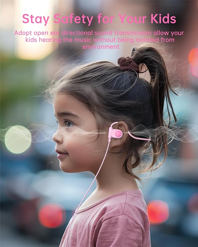 Kid Headphones for School, Air Conduction Open Ear Headphones, 3.5mm Jack Wired Cord, Ultra-Comfort, Ergonomic and Lightweight Design Perfect for School and Outdoor Activities-Pink