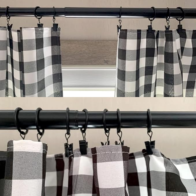 100 Pack Black Curtain Rings with Clips, Curtain Hooks Hangers Clip Rings for Hanging Drapes Bows Hat, Drapery Rings 1 in I D, Fits up to 5/8 in Diameter Curtain Rod.