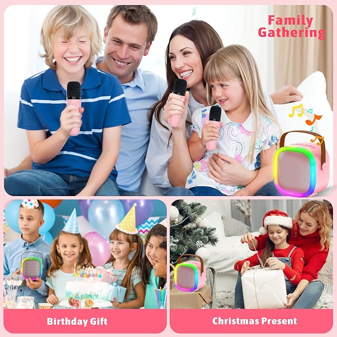 Karaoke Machine for Kids Adults, Portable Bluetooth Speaker with Wireless Microphone and LED Lights, Kids Toys Birthday Gifts for Girls and Boys Ages 4, 5, 6, 7, 8,9,10,11,12+ Years, Home Party