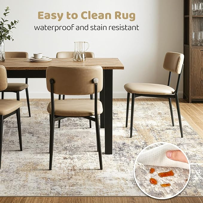 10x13 Area Rug Living Room: Washable Large Abstract Modern Soft Rugs Stain Resistant Indoor Floor Non-Slip Accent Carpet for Bedroom Nursery Playroom Dining Room Office Dorm Home House- Grey Gold