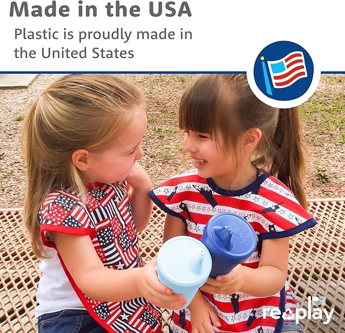 Re-Play Sippy Cups for Toddlers - 10 Oz. Reusable Spill Proof Cups for Kids, Dishwasher/Microwave Safe - Made in USA - Set of 6-3.13" x 6.25" - Crayon Box