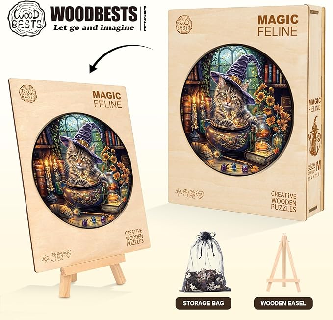 KAAYEE Wooden Puzzles for Adults, 3D Visual Effect Magic Feline Cat Wooden Jigsaw Puzzle Unique Shape Wood Puzzle Adult, 3D Effect Flat Puzzle Birthday Family Game (XL)