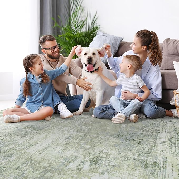 10x14 Area Rugs Large Living Room Rug Washable: Modern Abstract Rug Indoor Modern Carpet Non Slip for Dining Room Bedroom Nursery Home Office Green