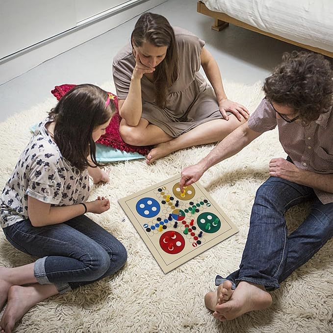 Juegoal 7-in-1 Wooden Board Game Set for Kids Adults, Tabletop Combo Classic Travel Portable Board Games (Chess, Checkers, Chinese Checkers, Backgammon, Parcheesi, Snakes and Ladders, Tic Tac Toe)