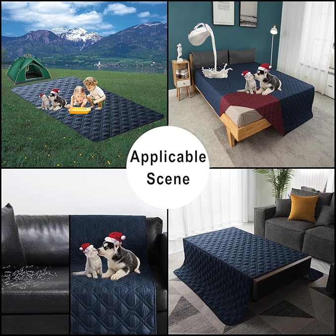 100% Waterproof Dog Bed Cover 68x82 inch Reversible Changing Pad Reusable Camping Mat for Kids/Pet/Dog/Cat Washable Geometric Embroidery Blanket Patchwork Navy+Burgundy