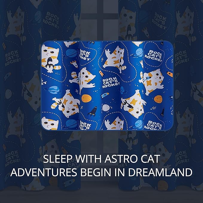 Kids Blackout Curtains - Space Cat Design, 100% Blackout, 2 Panels, Each W52×L63, Thermal Insulated Curtains for Bedroom, Noise Reducing, Combine Functionality with a Fun and Creative Design