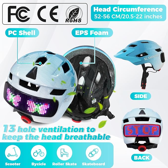 Kids Bike Helmet Toddler Helmet for Boys Girls Youth Kids with LED Lights Bicycle Helmets with Protective Gear Set Knee Elbow Wrist Pads for Cycling Skateboard Scooter Skating (Fits 20.5-22in)
