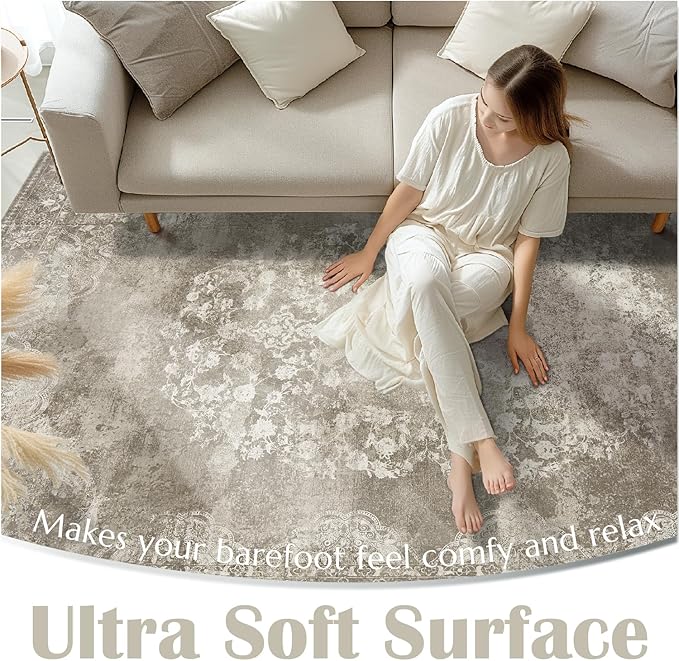 jinchan Hallway Runner Rug 2x10 Vintage Floral Distressed Design - Machine Washable Non-Slip Low-Pile Soft Thin Faux Wool Kitchen Carpet for Farmhouse Bedroom Laundry Room(2x10ft,Brown)