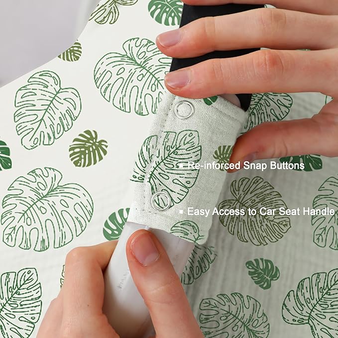 100% Muslin Cotton Car Seat Cover Baby, Carseat Canopy Cover, Universal Fit Stroller Covers for Boys and Girls (Monstera Green)