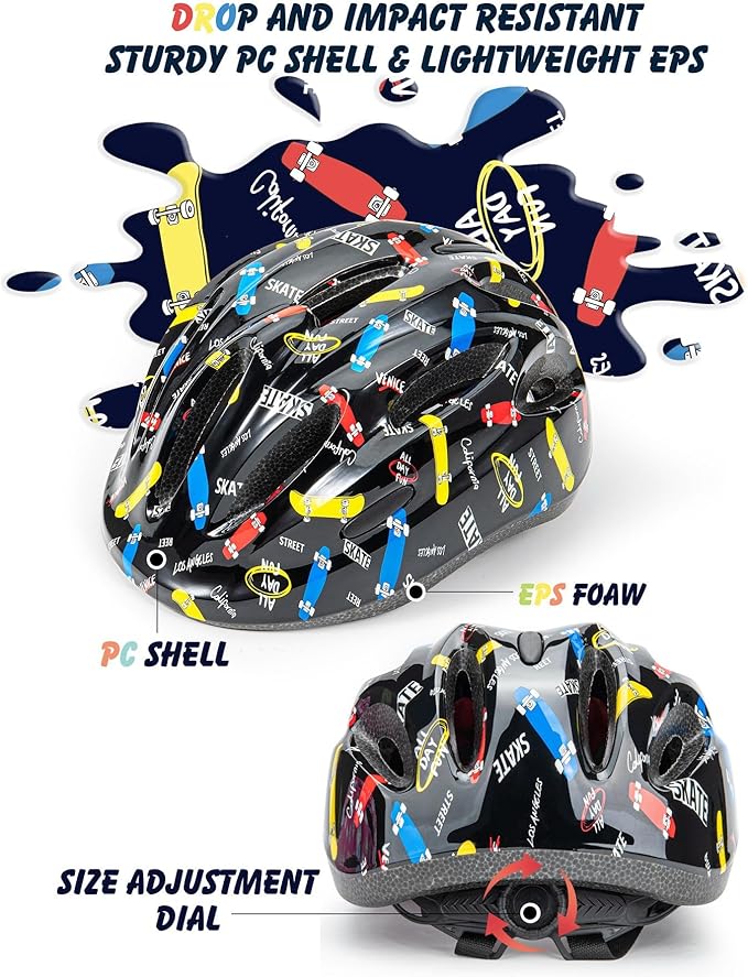 Kid Bicycle Helmets, LX LERMX Kids Bike Helmet Ages 3-5/5-14 Adjustable from Toddler to Youth Size, Durable Kids Bike Helmet with Fun Designs for Boys and Girls