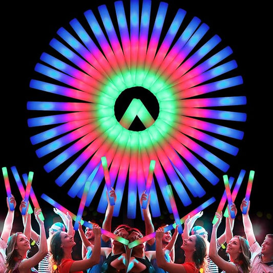 107 PCS LED Foam Glow Sticks Bulk, Glow in the Dark Party Supplies with 3 Modes Colorful Flashing, Neon Party Favors for Birthday, Wedding, Carnival, Concert, New Year