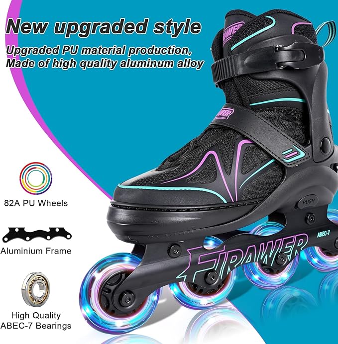 Kids Adjustable Inline Skates Ages 4-12, Youth Inlie Skates for Girls Boys 5-8 8-12 with Full Light Up Wheels, Beginner Women Adult Skates