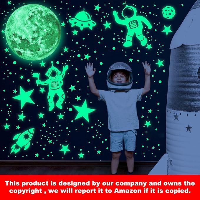 1017Pcs Glow in The Dark Stars for Ceiling Glow in The Dark Moon and Space Wall Decals Luminous Astronaut Universe Planet Galaxy Wall Stickers for Kids Boys Girls Bedroom Green