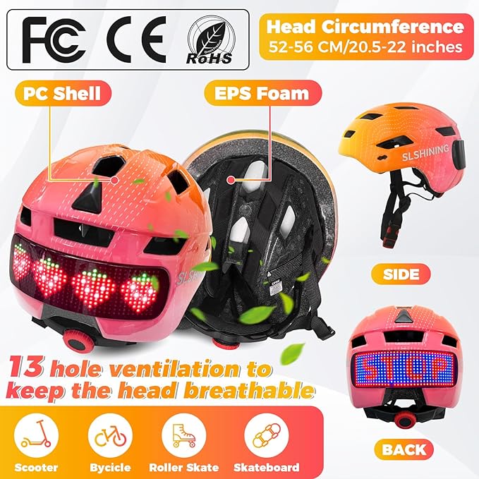 Kids Bike Helmet Toddler Helmet for Boys Girls Youth Kids with LED Lights Bicycle Helmets with Protective Gear Set Knee Elbow Wrist Pads for Cycling Skateboard Scooter Skating (Fits 20.5-22in)