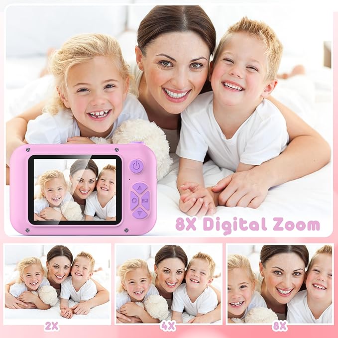 Kids Camera with Flip-up Lens for Selfie & Video, HD Digital Camera with 32GB SD Card, Ideal for 3-8 Years Old Girls Boys on Birthday Christmas Party as Gift(Pink)