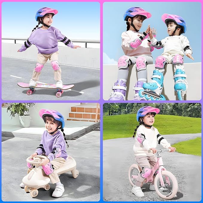 Kids Bike Helmet Toddler Helmet for Boys Girls Youth Kids with LED Lights Bicycle Helmets with Protective Gear Set Knee Elbow Wrist Pads for Cycling Skateboard Scooter Skating (Fits 20.5-22in)