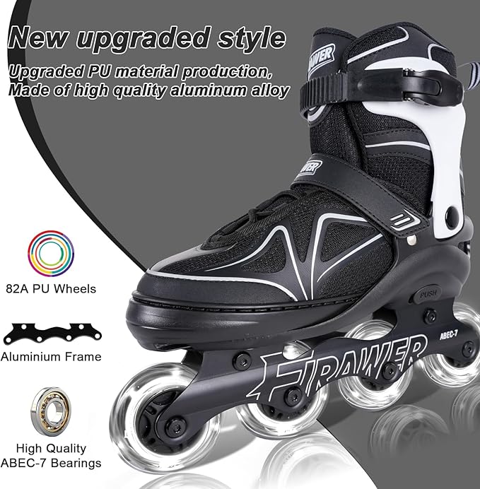 Kids Adjustable Inline Skates Ages 4-12, Youth Inlie Skates for Girls Boys 5-8 8-12 with Full Light Up Wheels, Beginner Women Adult Skates