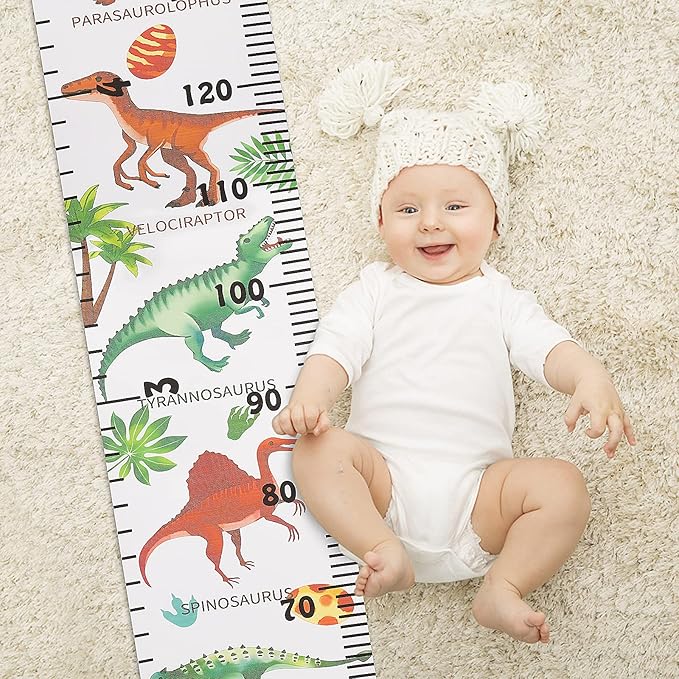 Kids Dinosaur Growth Chart Height Measuring Chart, Canvas Wall Hanging Rulers for Baby Children Kids Boys Bedroom Decor