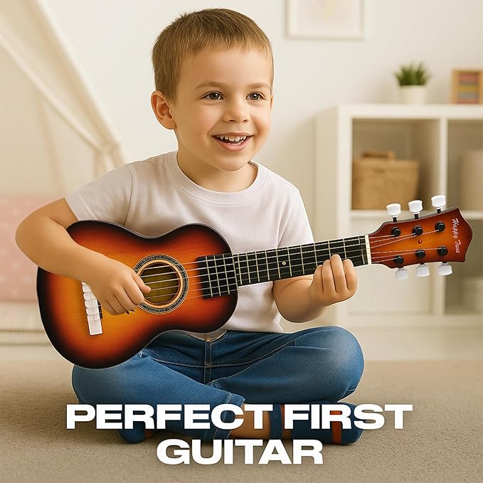 23" Acoustic Guitar, Kids 6 String Toy Guitar - Realistic Steel Strings - Beginner Practice First Musical Instrument for Children, Toddlers (Amber Sunburst)