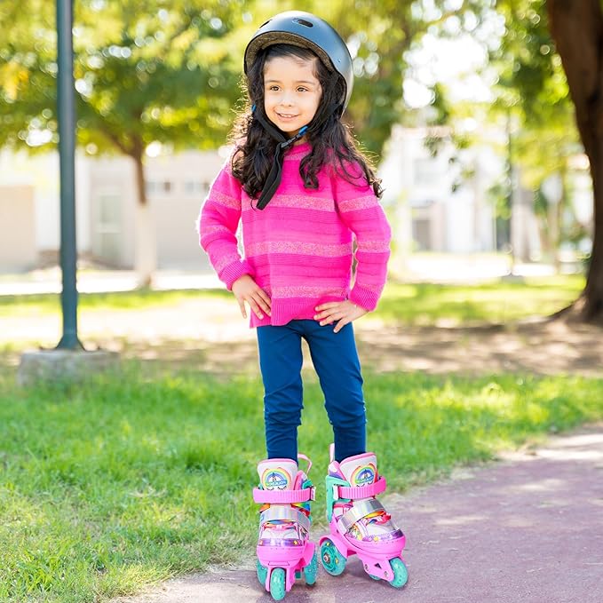 4-Pejiijar Rainbow Unicorn Kids Roller Skates for Girls Toddler Ages 2-4 5-8 8-12,Adjustable Roller Shoes with Luminous Wheels for Birthday Xmas Gifts
