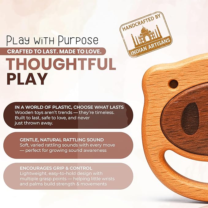 100% Wooden Baby Toy | No Paint, No Plastic | Eco-Friendly Rattle for 0β6 Months