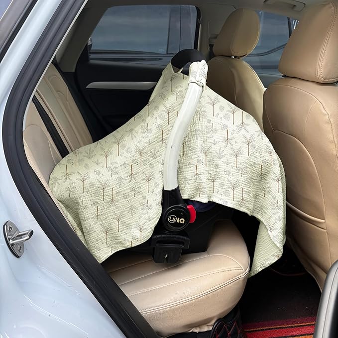 100% Muslin Cotton Car Seat Cover Baby, Carseat Canopy Cover, Universal Fit Stroller Covers for Boys and Girls (Coconut Grove)