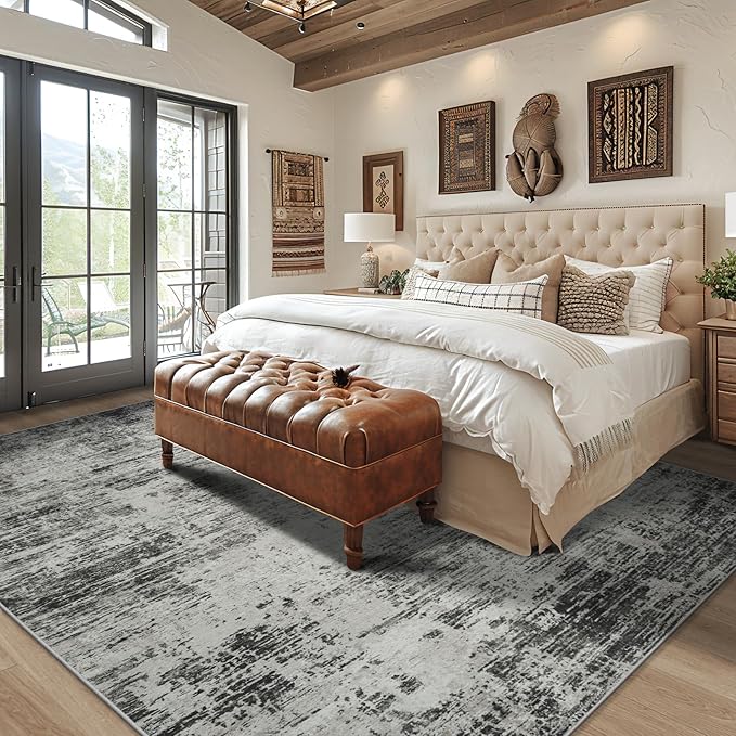 10x14 Area Rugs for Living Room: Soft Abstract Large Area Rug Non-Shedding Anti-Skid Stain Resistant Indoor Floor Modern Washable Rugs for Bedroom Dining Room Nursery Farmhouse Home Office-Black/Gray