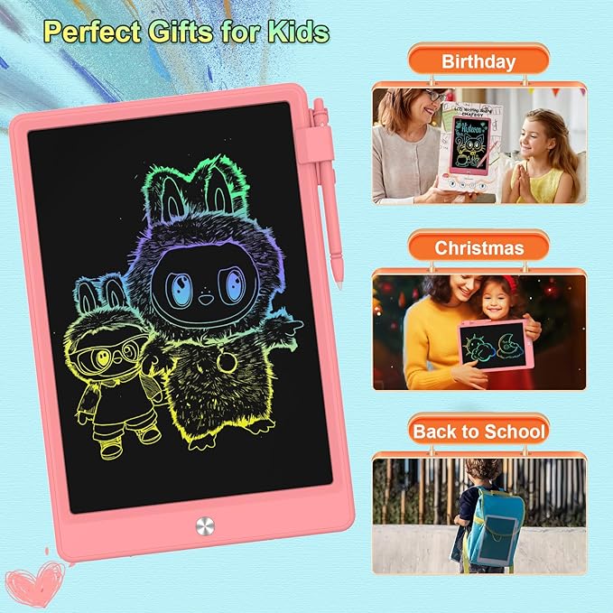 10.5 Inch LCD Writing Tablet for Kids, Colorful Toddler Doodle Board - Erasable Drawing Pad, Educational Learning Toy for Ages 3-8 - Valentine's Day Christmas Birthday Gifts (10.5 Inch, Pink)