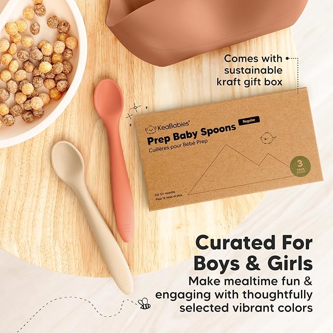 KeaBabies Silicone Baby Spoons, Self Feeding 6-12 months - 3-Pack Baby Weaning Eating Utensils, Toddler First Food Training Spoon, Infant, Kids Feeding Supplies Essential Set,Dishwasher-safe (Roseate)