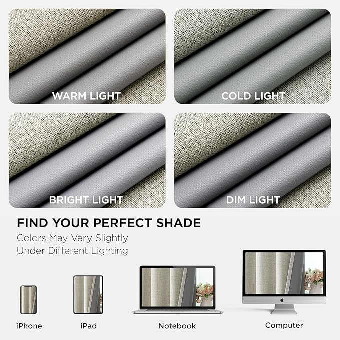 Joydeco Blackout Curtains 90 Inches Long 2 Panels Burg, Room Darkening Curtains for Bedroom, 100% Black Out Textured Thermal Drapes Privacy Protection 2 Panels Set(W52 x L90 Inch, Light Beige)