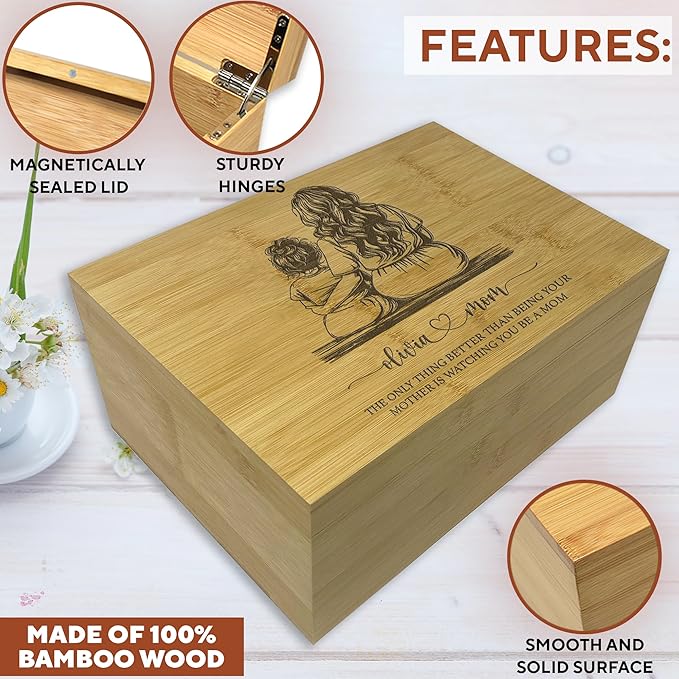 1st Mothers Day Gifts for Daughter - The Only Thing Better Than Being Your Mother Is Watching You Be A Mom, Personalized Keepsake Boxes for Memories Large, Acacia Wood, Happy Mothers Day, 11x8x4.75 in