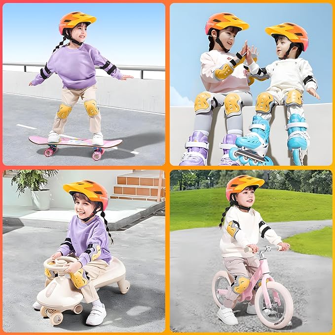 Kids Bike Helmet Toddler Helmet for Boys Girls Youth Kids with LED Lights Bicycle Helmets with Protective Gear Set Knee Elbow Wrist Pads for Cycling Skateboard Scooter Skating (Fits 20.5-22in)