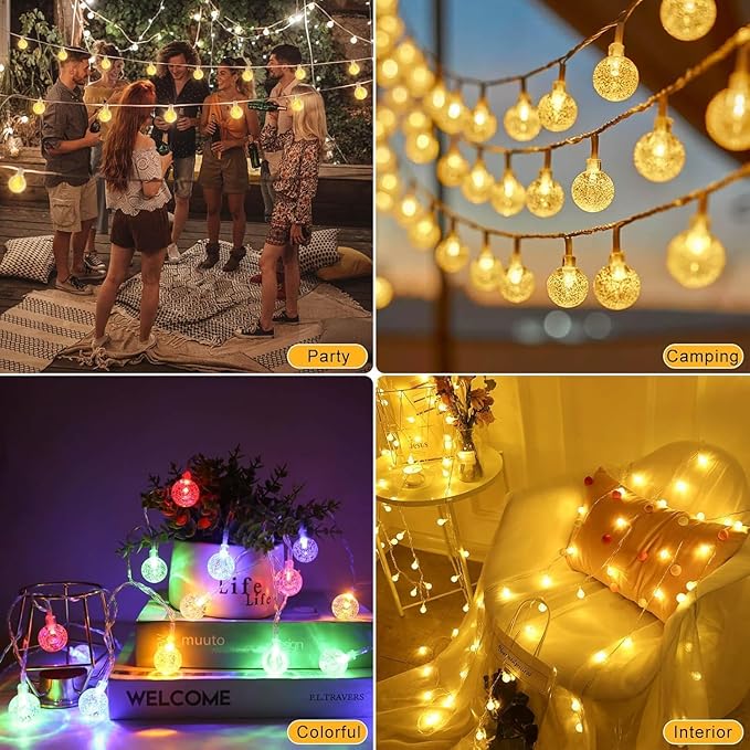 100ft Crystal Globe String Lights, Multicolor+Warm White (2-in-1) LED Fairy Lights for Indoor & Outdoor Ambiance, Plug-in Extendable Decorative Lights for Bedroom, Classroom, Dorm, Patio