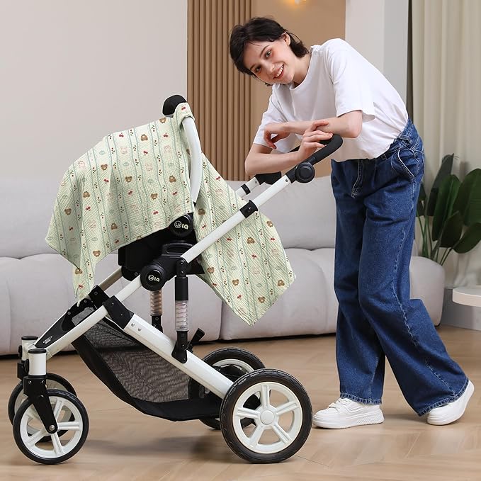 100% Muslin Cotton Car Seat Cover Baby, Carseat Canopy Cover, Universal Fit Stroller Covers for Boys and Girls (Nice Day)