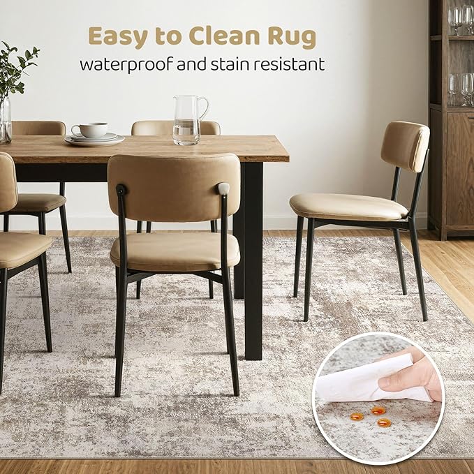 10x14 Area Rugs Living Room: Washable Large Abstract Soft Rug Stain Resistant Indoor Floor Non-Slip Accent Carpet for Women Modern Home Enthusiasts Aged 25-45 - Bedroom Nursery Playroom- Beige Brown
