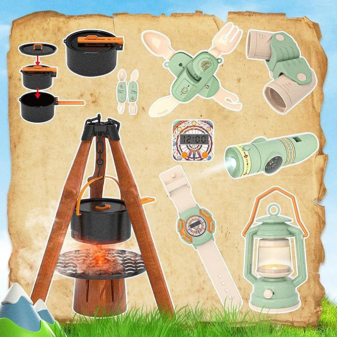 Kids Camping Set, SMILESSKIDDO 41 PCS Pretend Camping Set for Kids 3-5 with Pop Up Tent - Indoor and Outdoor Play Camping Toys for Toddlers