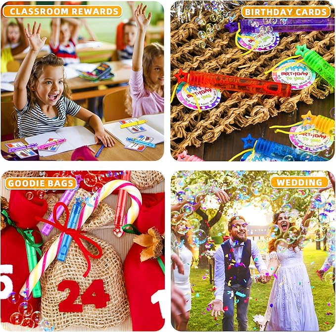 100 PCS Bubble Wands for Kids, 10 Colors Bulk Bubble Wand with Star Top, Perfect for Birthday, Carnival, Summer Outdoor Toys,Goody Bags Stuffer,Prize,Party Favors, Wedding