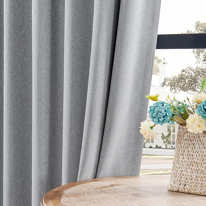 Joydeco Faux Linen Blackout Curtains for Bedroom,Light Grey Blackout Curtains 72 inches Long,100% Blackout Solid Thermal Insulated Window Drapes Luxury Decor for Living Room(W52xL72 Inch,Light Grey)