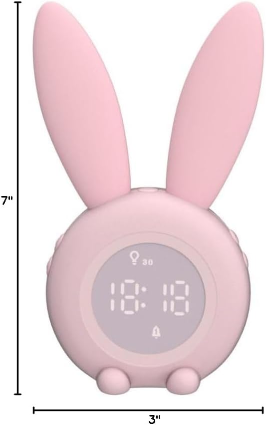 KDtech Kids Alarm Clock with Night Light 6 Ringtones, Cute Pink Bunny Digital Alarm Clock for Kids, Touch Control and Rechargeable Sleep Trainer Clock for Boys Girls Bedroom