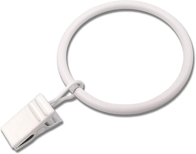 20 Pack White Curtain Rings with Clips, Curtain Hooks Hangers Clip Rings for Hanging Drapes Bows Hat, Drapery Rings 1.77 in I D, Fits up to 1.5 in Diameter Curtain Rod.