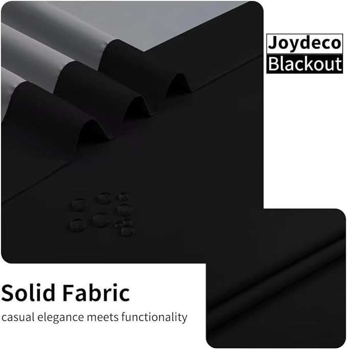 Joydeco 100% Blackout Curtains 72 Inch Long, Black Black Out Curtains for Bedroom Windows, Room Darkening Thermal Insulated Short Textured Grommets Drapes for Living Room