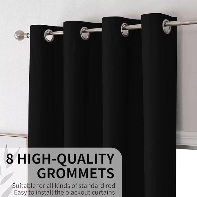 Joydeco Black Blackout Curtains 96 Inches Long for Living Room, Grommet Solid Black Curtains 96 Inches Long for Bedroom, Room Darkeing 96 Inch Black Out Curtains 2 Panels for Bedroom