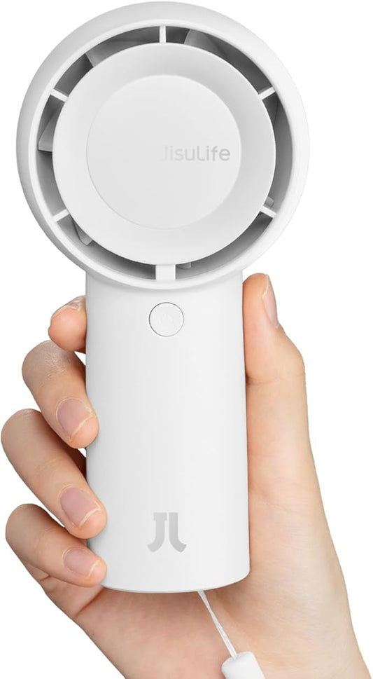 JISULIFE Portable Handheld Turbo Fan [16H Max Cooling Time], 4000mAh USB Rechargeable Personal Battery Operated Lash Small Pocket Fan with 5 Speeds for Travel/Outdoor/Vacation/Concerts - White
