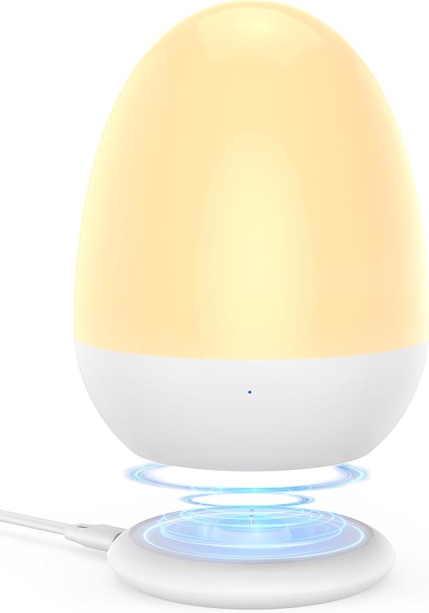 JolyWell Baby Night Light for Kid, Portable Egg Nightlight with Stable Charging Pad, Touch Nursery Night Lamp for Breastfeeding, Toddler Night Light for Bedroom, Timer Setting, ABS+PC, White-2