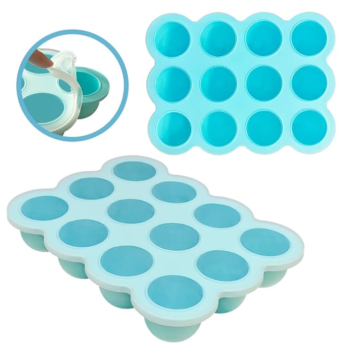 12x1.5oz Baby Food Freezer Tray with Clip Lid Light Green | Food Grade Silicone Storage Containers for Purees & Vegetables