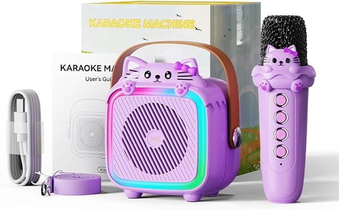 Karaoke Machine with 2 Wireless Microphones for Kids Adults,Portable Bluetooth Speaker Girls Toddlers Toy Gift for Aged 3-12 Year Birthday Parties Christmas Party - Purple